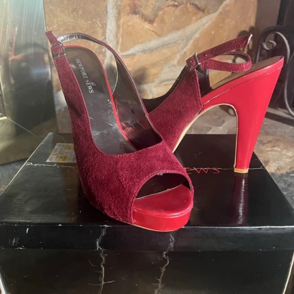 Sam Edelman Burgundy Suede Peep-Toe Heels